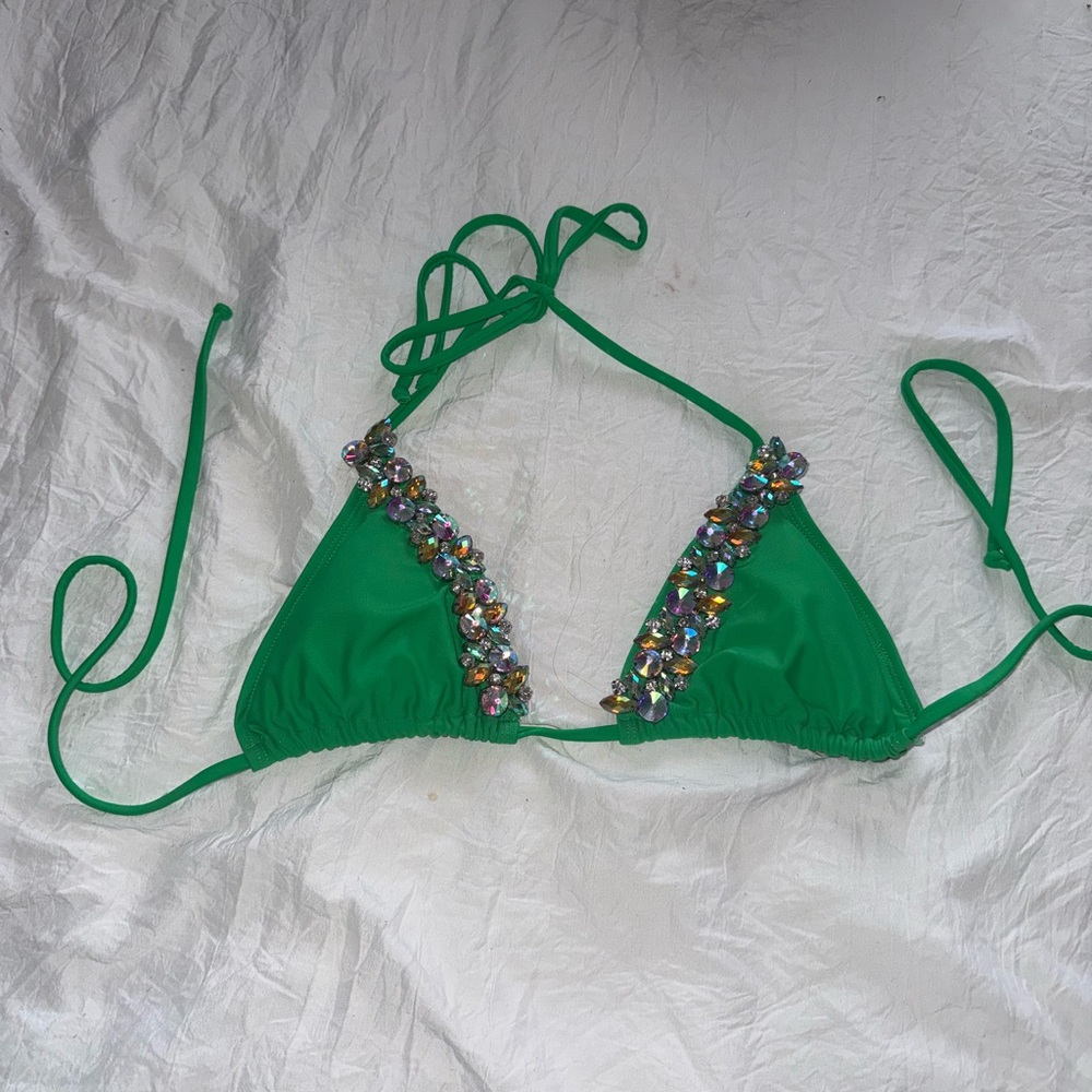 Green Beaded Bikini Top